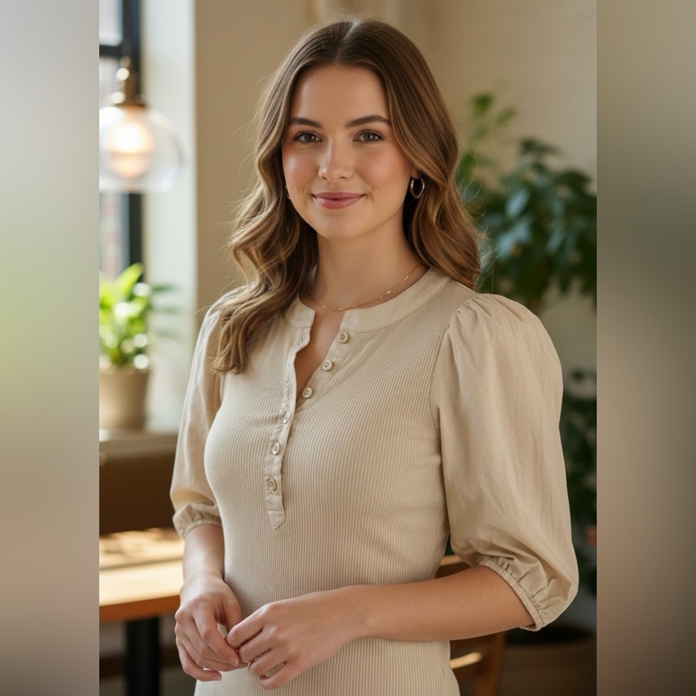 J. Crew Beige Button-Up Blouse